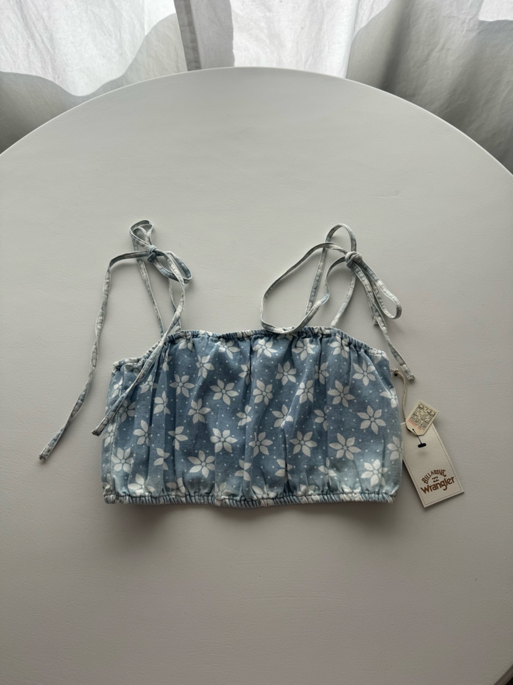 Billabong x Wrangler Light Blue Floral Tie-Strap Crop Top